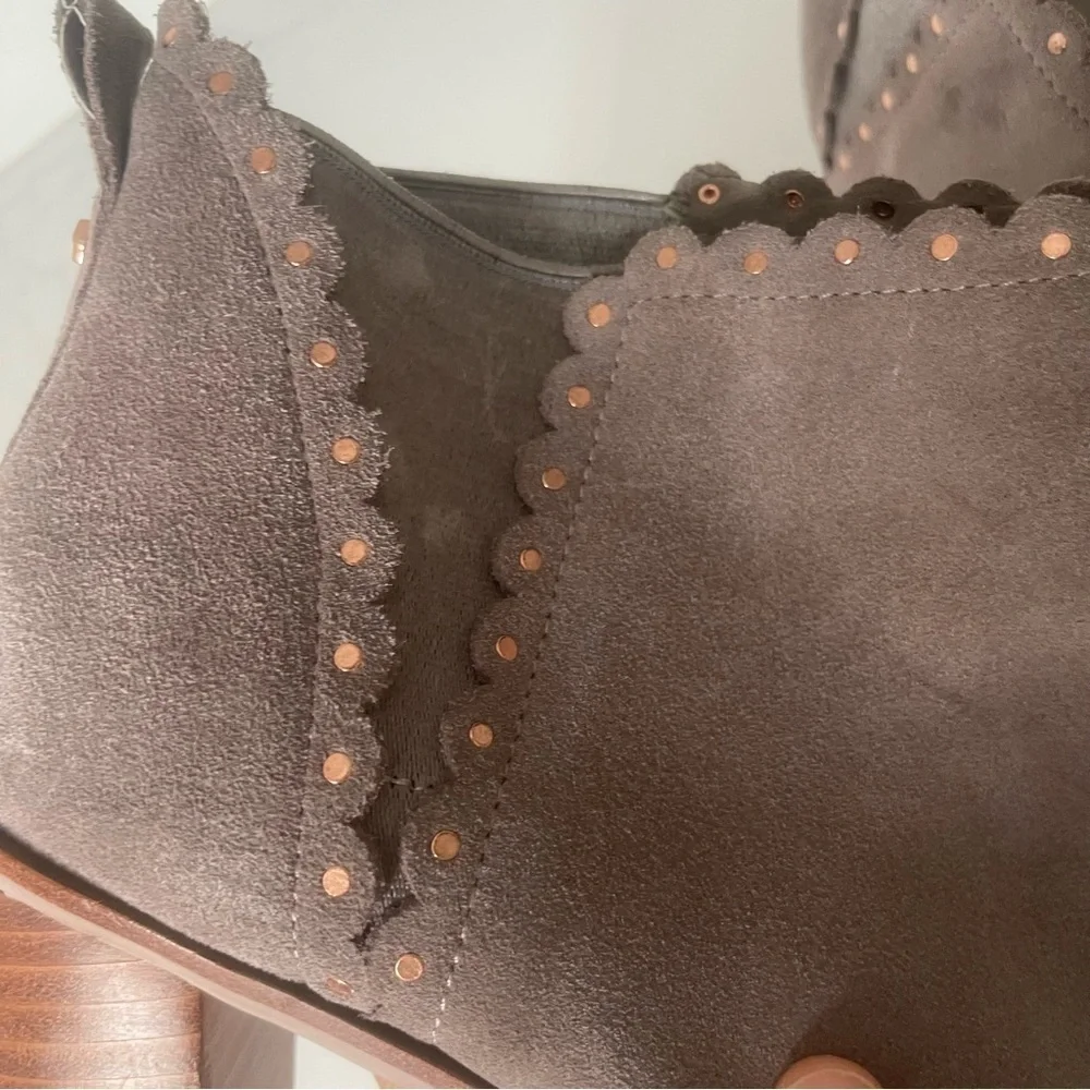 Ted Baker Nurely Scallop Stud Suede Heeled Ankle Bootie